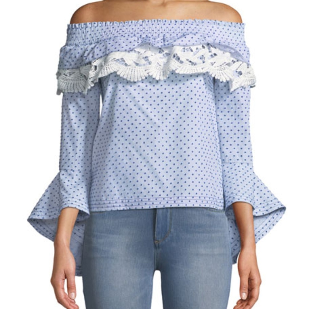 Red Carter Off-The-Shoulder Cascading Blouse